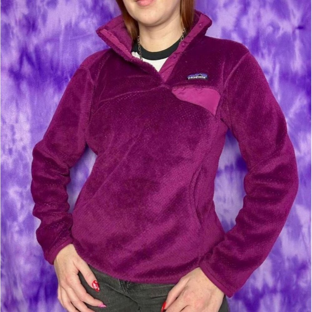 Patagonia Womens Purple Re-Tool Snap T Fleece Polartec Thermal Pullover Sz M 305 - Picture 2 of 13